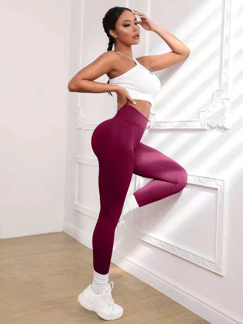 Women'S Solid Color Seamless High Waist Hip Lifting Fitness Running Yoga Pants