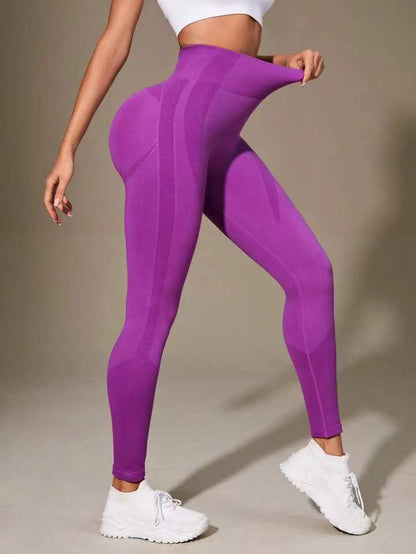 Women'S Solid Color Seamless High Waist Hip Lifting Fitness Running Yoga Pants