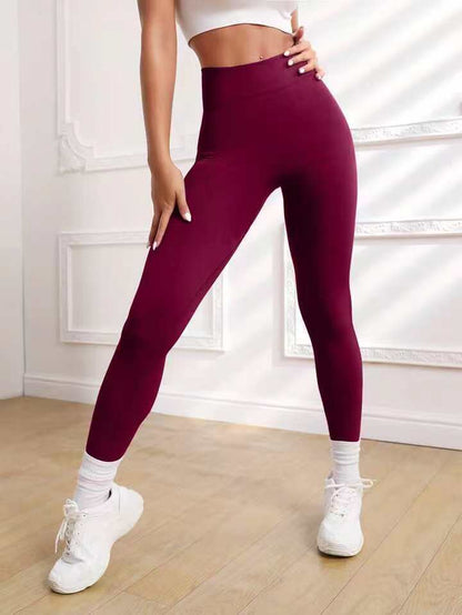 Women'S Solid Color Seamless High Waist Hip Lifting Fitness Running Yoga Pants